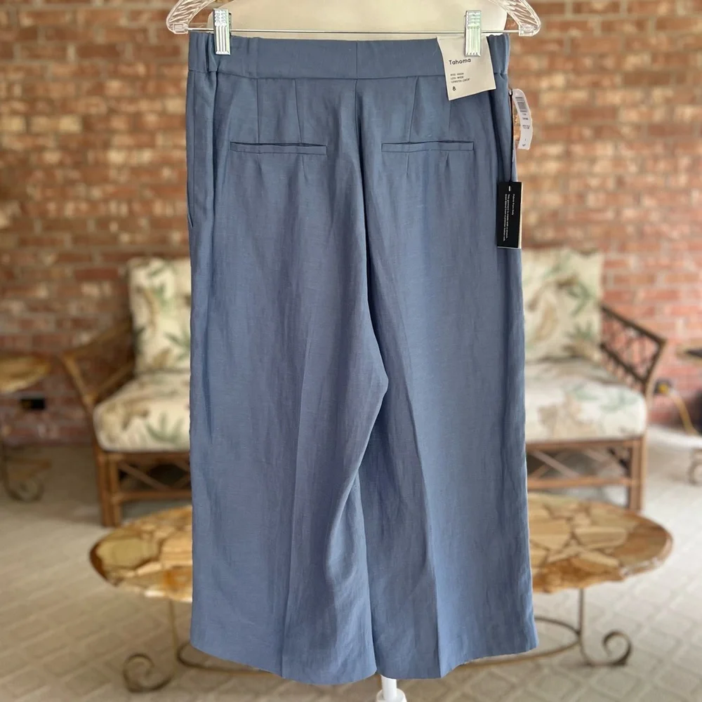 Babaton Aritzia Tahoma Blue Linen Blend Crop Pants Culottes S NWT Quiet Luxury